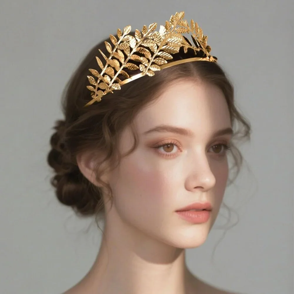 Gold Leaf Crown Laurel Wreath Headband Greek Roman Empress Costume Accessory